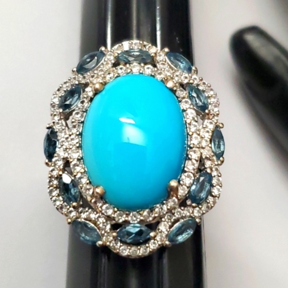 VIDEO / 9.80 Cttw Sterling Silver 925 Arizona Sleeping Beauty Turquoise Ring - Picture 5 of 8